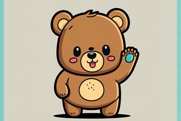 Obraz premium Cute cartoon symbol of a bear waving its hand. Generative AI