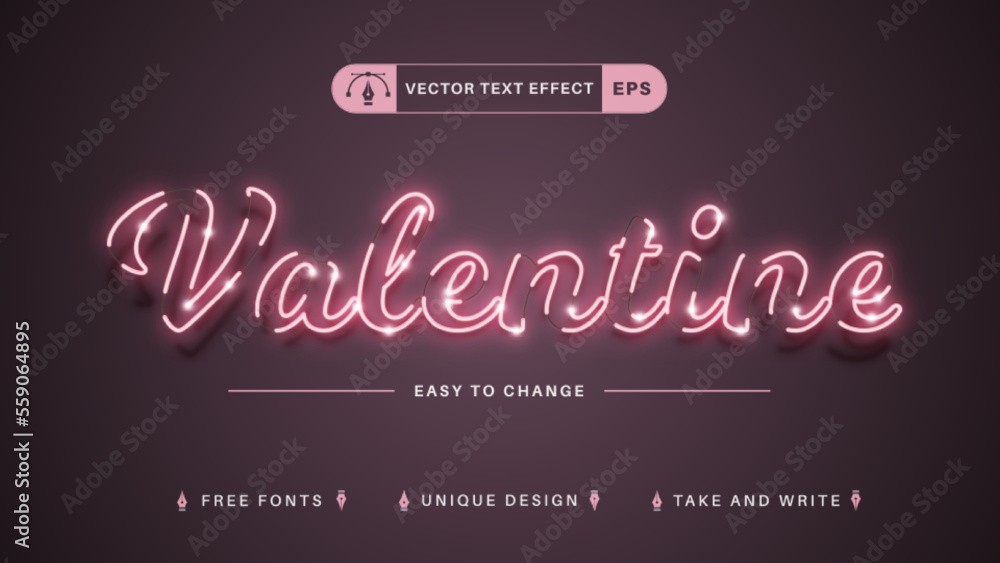 Wall mural valentine - editable text effect, font style