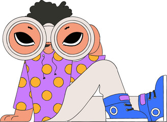 Attractive man holds in his hands and looks through binoculars. Looking for the perfect candidate.