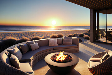 Fire pit and furniture on modern luxury mountain