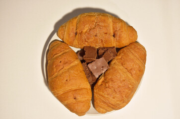 croissants with chocolate isolated on white background