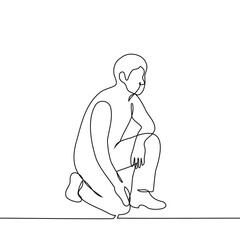 man got down on one knee - one line drawing vector. concept salute, bow the knee