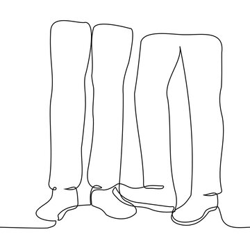 recommend clip art: feet of two people standing next to each other, one of them stepping on the other's foot - one line drawing vector. concept attack, hurt, aggression, playful, teasing