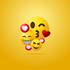 Love and happiness emoticon vector illustration, group of emoji template design