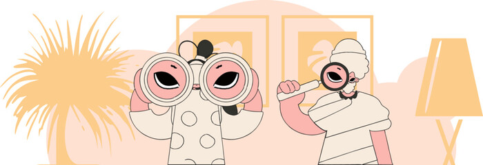 Attractive HR team using binoculars and magnifier. Good for job postings and flyers.