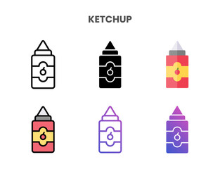 Ketchup icons vector illustration set line, flat, glyph, outline color gradient. Great for web, app, presentation and more. Editable stroke and pixel perfect.