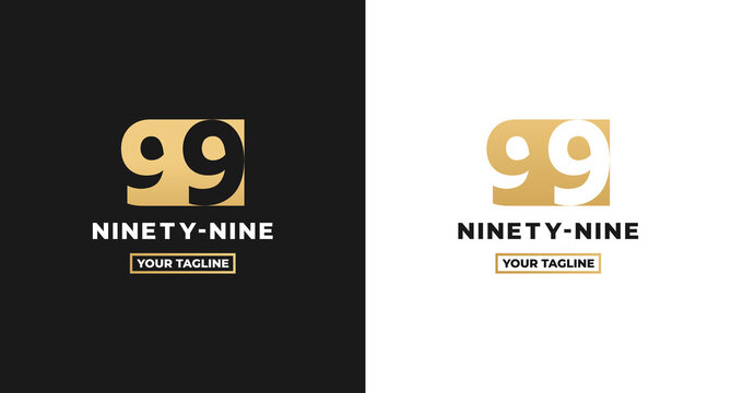 Number 99 logo or Logo Number 99 isolated on white and black background. Logo Number 99 elegant. Suitable for brand logos or products with the brand name fifteen. Number 99 logo simple gold color.