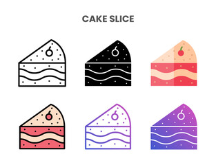 Cake Slice icons vector illustration set line, flat, glyph, outline color gradient. Great for web, app, presentation and more. Editable stroke and pixel perfect.