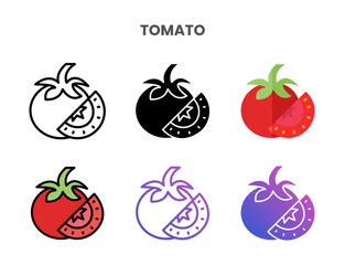 Tomato icons vector illustration set line, flat, glyph, outline color gradient. Great for web, app, presentation and more. Editable stroke and pixel perfect.