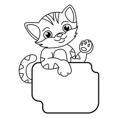 Board template with cute cat cartoon characters vector illustration. For kids coloring book.