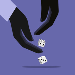 Illustration of hands throwing dice. Business risk concept - obrazy, fototapety, plakaty