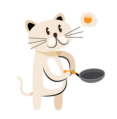cat character cooking with pan fried egg