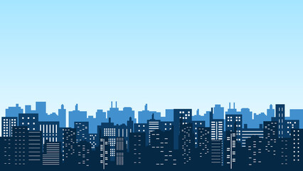 Vector silhouettes of city buildings with shadows of tall buildings around them