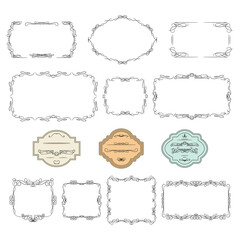 Set of Decorative vintage frames and borders set, Oval Gold photo frame with corner. Vector design decoration pattern style. 
