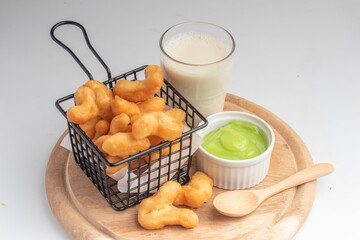 deep fried dough stick..Patongo soy milk, pandan custard.Breakfast