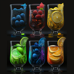 Wyniki tłumaczenia Tłumaczenie drinks in different glasses of colors on a black background realistic details - obrazy, fototapety, plakaty