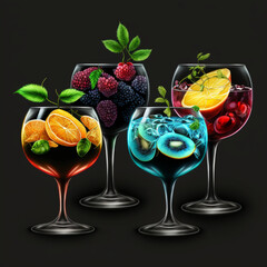 Wyniki tłumaczenia Tłumaczenie drinks in different glasses of colors on a black background realistic details - obrazy, fototapety, plakaty