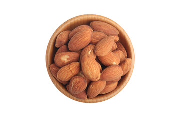 Almonds in a cup on a white background