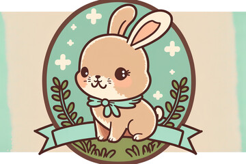 Obraz premium adorable cartoon rabbit badge. Generative AI