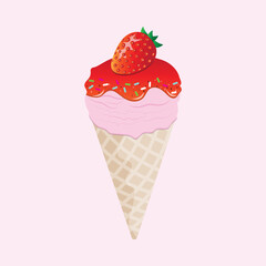 vector strawberry flavored ice cream on a pink background