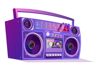 Boombox vector illustration. 80s technology. 90s music player. Retro style 90s boombox illustration.