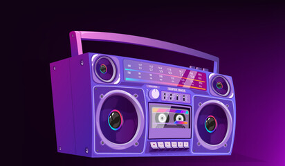 Boombox vector illustration. 80s technology. 90s music player. Retro style 90s boombox illustration.