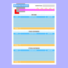 monthly budget planner made in flat style with color elements