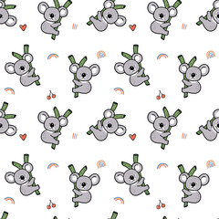 Fototapeta na wymiar Seamless Childish Pattern with Cartoon Koala Bear Design on White Background