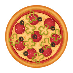 Pepperoni pizza with olives and sweet peppers