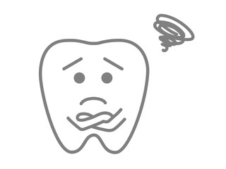悩む、困る、歯の可愛いキャラクター（灰色）