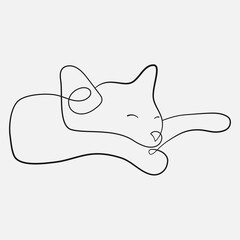 Line art sleep cat minimalist good for website, design, wallpaper, background, social media content, print, mockup