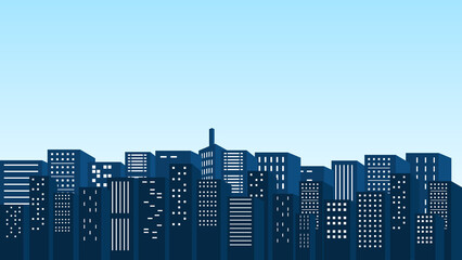 Morning shades with blue sky of city silhouette with tall buildings