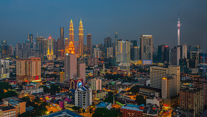 Skyline of Kuala Lumpur (Malaysia) at sunset, taken on June, 2018.