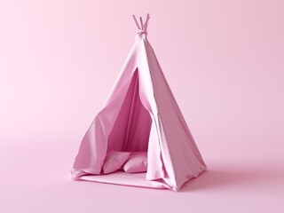 Mock up of kids room wigwam. 3d render illustration of pink monochrome wigwam isolated on pink background. part Interior with wigwam for girl, 3d icon © dinastya
