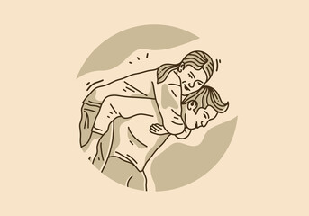 Vintage illustration design of man carrying woman