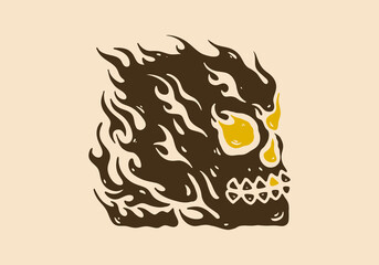 Illustration design of skull with flaming fire