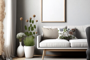 Scandi style mockup frame with an indoor setting. Generative AI
