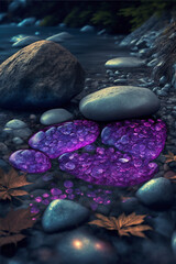Fototapeta na wymiar Purple gemstone, Beautiful transparent stone in a mountain stream, closeup, wallpaper, background