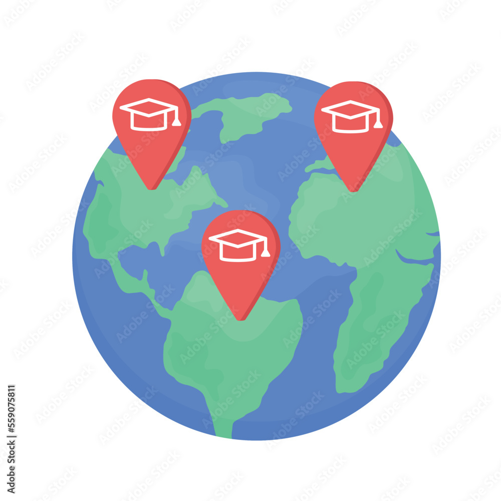 Aufkleber international universities semi flat color vector objects. editable elements. items on white. foreig