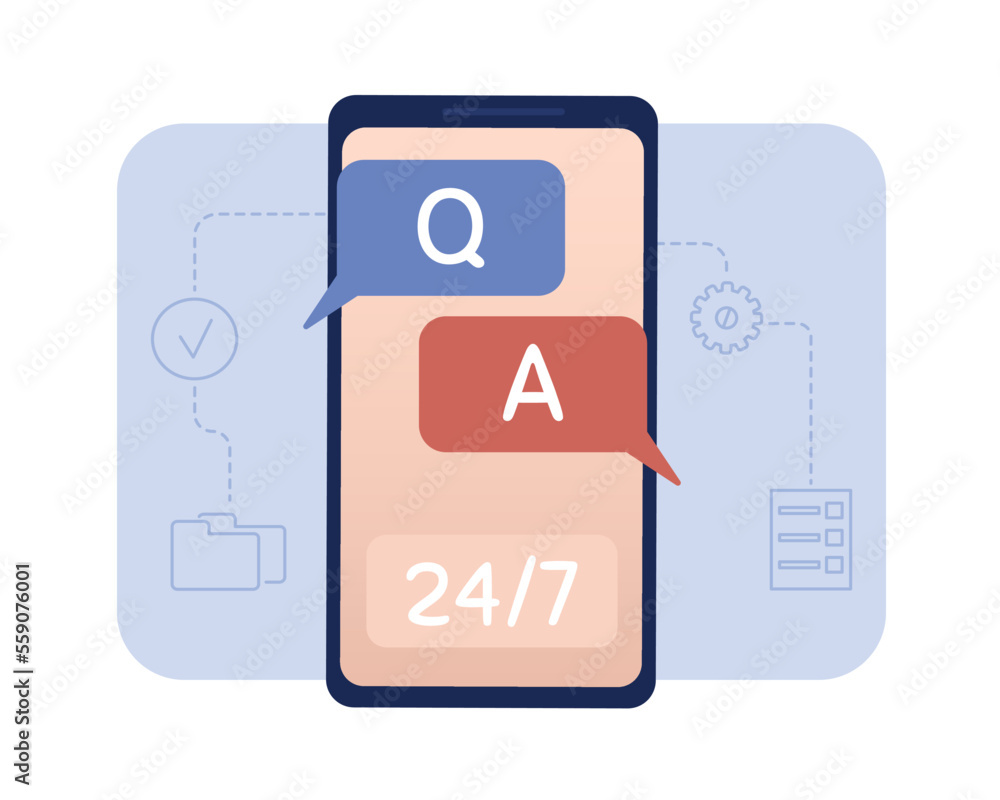 Poster live tech support via mobile phone 2d vector isolated illustration. smartphone flat object on cartoo