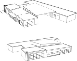 vector sketch of simple building 3d illustration