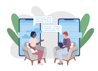 Online appointment flat concept vector illustration. Consultation with psychologist. Editable 2D cartoon characters on white for web design. Creative idea for website, mobile, presentation