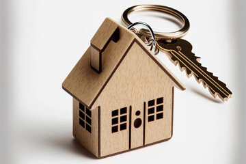 Home keys on a keychain in the form of a house, isolated on a white background. Generative AI