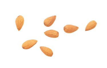 Almond nuts isolated on white background.