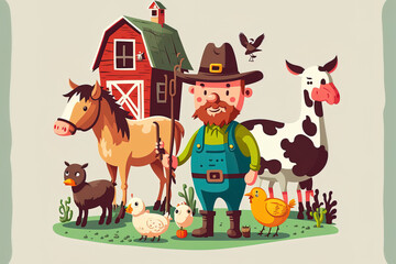 a farmer and several farm animals. Generative AI