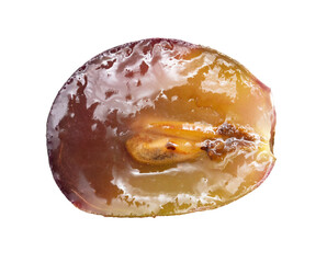 Sliced red grape isolated on white background.