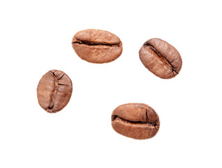 Roasted coffee beans isolated on white background.