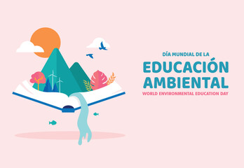 VECTORS. Editable banner for World Environmental Education day, a date dedicated to raising awareness about climate change and sustainability. January 26,  book, nature, ecology