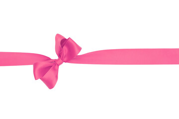 Nœud de ruban de satin pour paquet cadeau de couleur rose, isolé sur du fond transparent.	