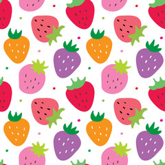 Seamless Pattern with Hand Drawn Strawberry Design on White Background